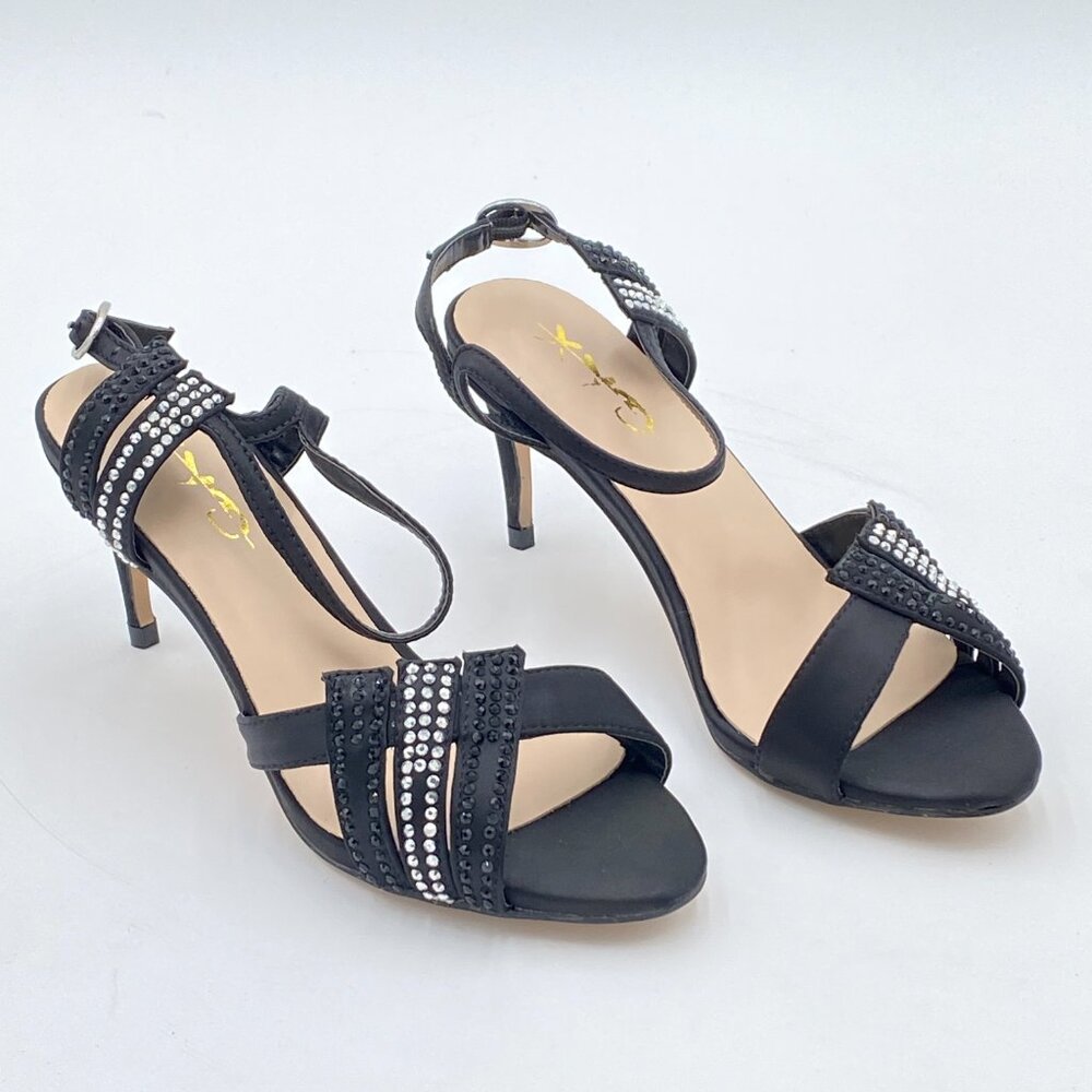 XYD Black Rhinestone Strappy Sandals Slingback High Heels Prom Dress Shoes